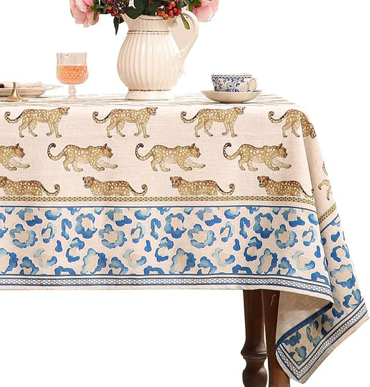 patdrea Designer Vintage Linen Table Cloth for Rectangle Table,Leopard Animal Pattern Soft Breathable Tablecloth,Decor Cover for Kitchen Dining,Christmas,Parties,Thanksgiving,63"x87"-from