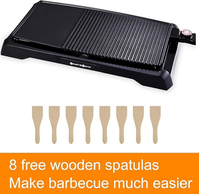 Health and Home 2-in-1 Nonstick Indoor Smokeless Electric Griddle ,21 Inch Extra Large Surface With Slide-Out Drip Tray Oil Collection ,Adjustable 5-Level Thermostat,Family Size Electric Griddle