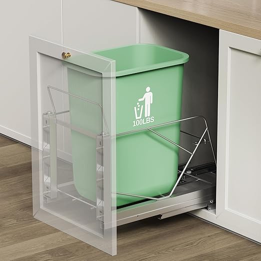 Pull Out Trash Can Under Cabinet, Door Mount & Pull Handle Twin-Mode, Pull-Out Garbage Holder, Under Sink Pull-up Kit with Soft-Close Slides, for Kitchen, Sink, Drawer(Bin Not Included)