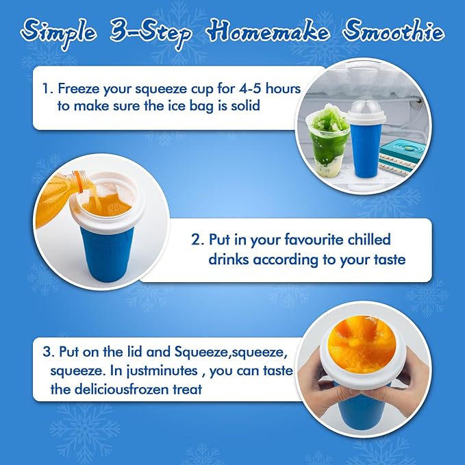 Slushy Maker Cup,DIY Magic Slushie Makers Squeeze Cups, Portable Smoothie Squeeze Cups for Juices, Milk and Ice Cream Make,Double Layer Squeezes Slushie Maker Cup, Birthday Gifts for Mom Dad & Friends