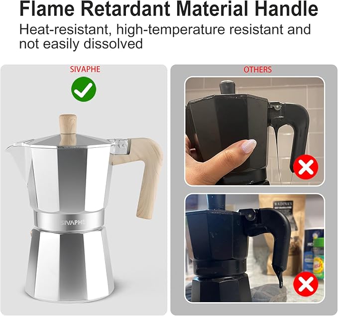 Sivaphe Aluminum Moka Pot Stovetop Espresso and Coffee Maker and French Press Coffee/Tea Maker with Bamboo Lid and Hand