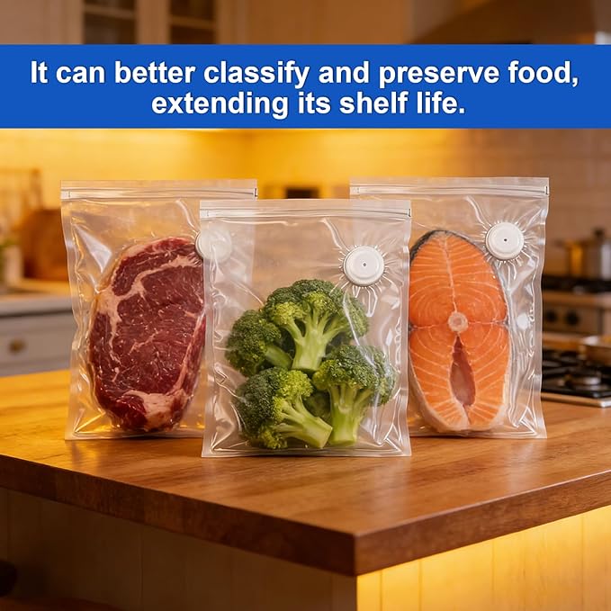 RAIN SPIRIT Reusable Vacuum Sealer Bags for Food, 60 Packs (20L&20M&20S) BPA-Free Food Storage Bags, Leakproof Sous Vide Bags for Freezer, Microwave, Dishwasher Safe, Preserve Freshness for Meal Prep