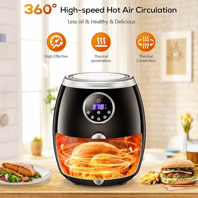 Antarctic Star Air Fryer,6 Quart (5.6 Liter) Electric Hot Air Fryers with LCD Control, Auto Shutoff & Nonstick Basket, Large Family Size with Oilless Cooker for Roasting/Baking/Grilling 1700W
