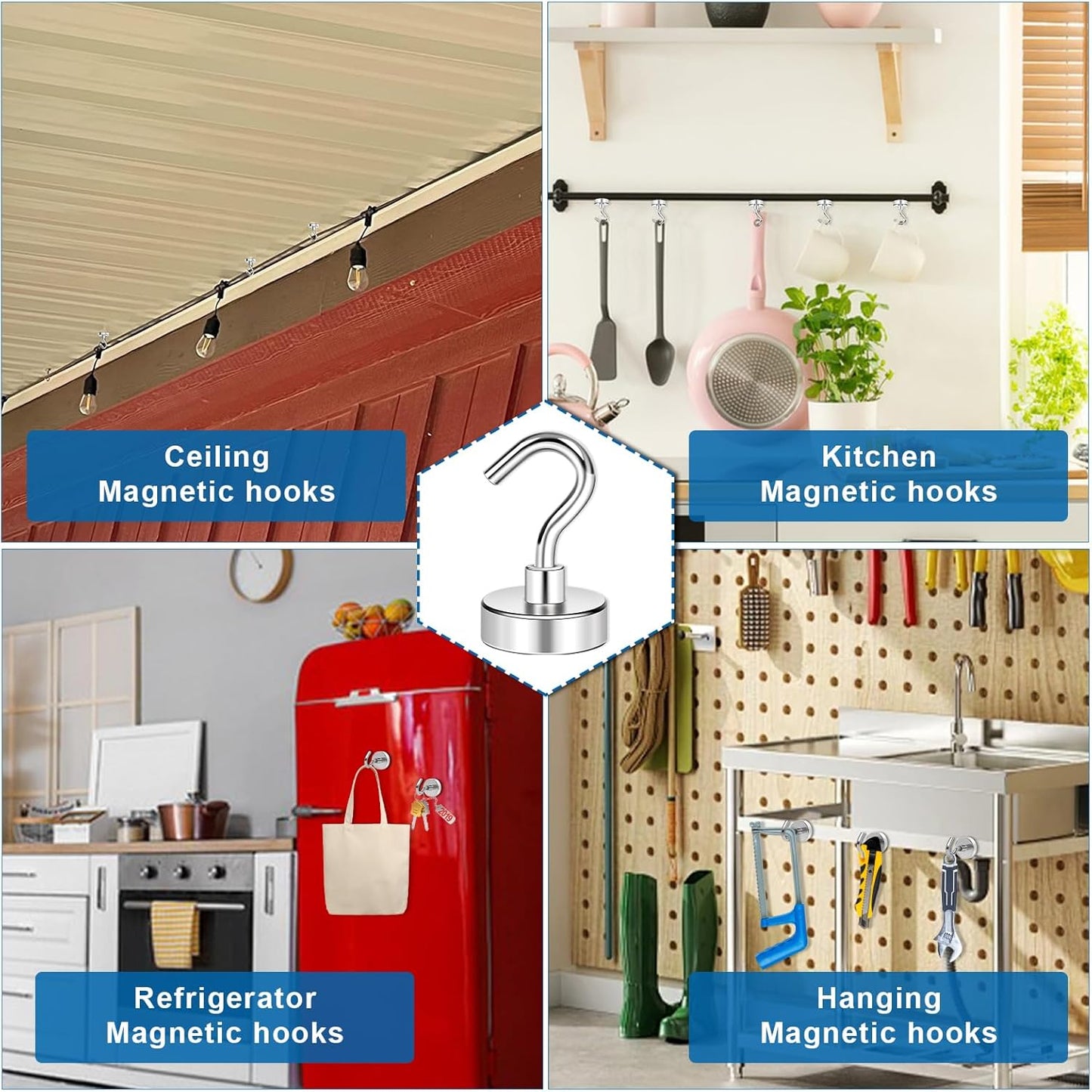 LOVIMAG Neodymium Strong Magnetic Hooks，30Lbs Rare Earth Magnets Heavy Duty with Hook for Refrigerator,Ceiling Magnets for Hanging,Cruise,Curtain and Kitchen etc - Pack of 500