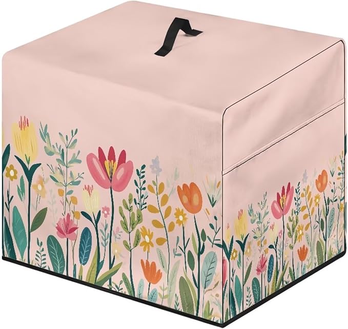 Meat Food Slicer Cover with Organizer Side Pocket, 16x13x13 Inch (Only Cover) Slicer Machine Protection Accessories Dust-proof Waterproof for Home Kitchen, Simple Cartoon Flower Print