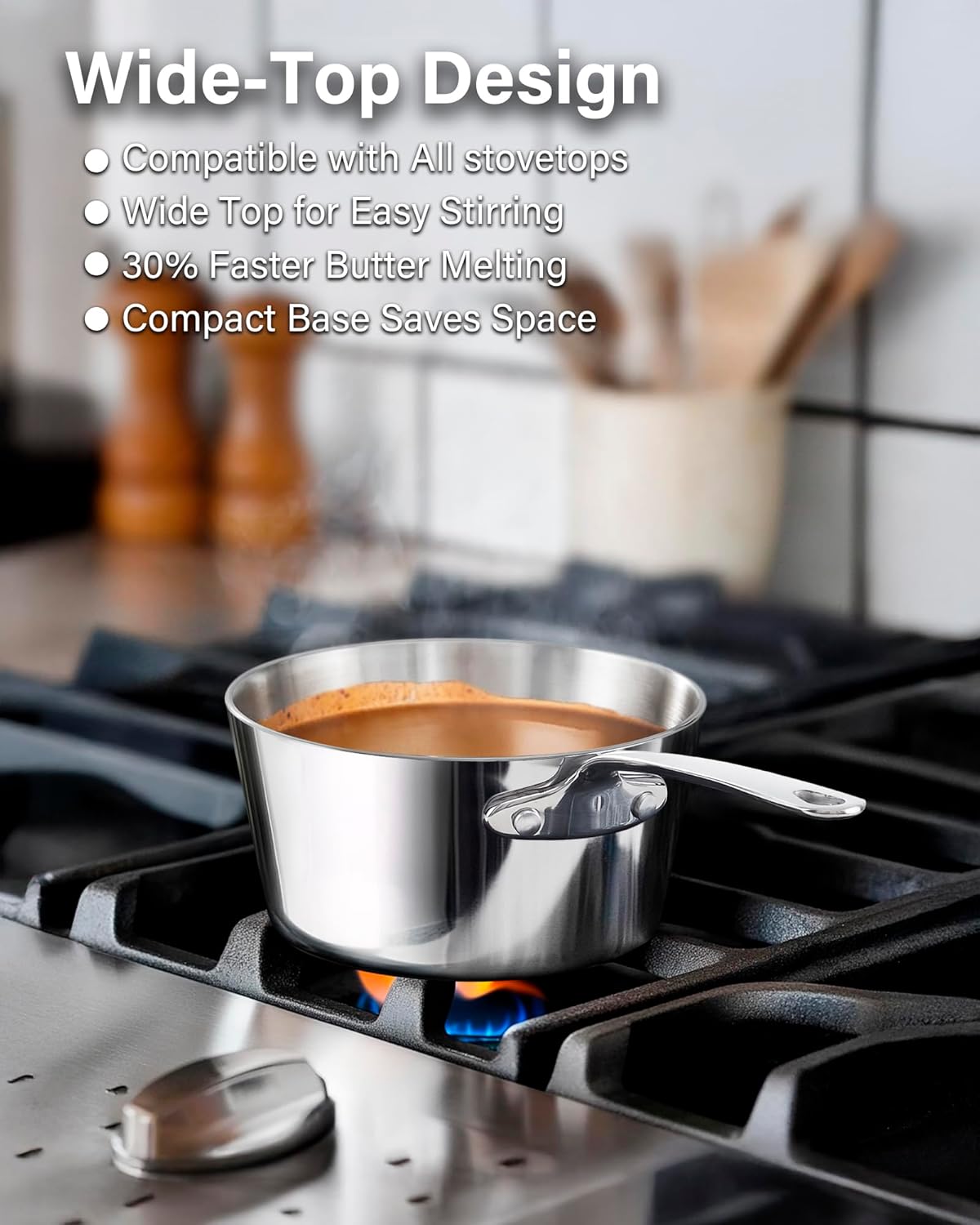 D&M Butter Warmer 0.23 Quart, Multi-Ply Clad Stainless Steel Milk Frother and Chocolate Melting Pot, Small Saucepan for Induction Stovetop, Coffee, Butter, Syrup