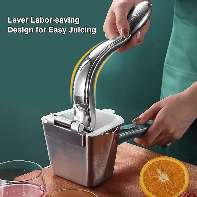 SUCCFLY Lemon Squeezer - Stainless Steel Citrus Juicer, Heavy Duty Manual Juicer for Lemons, Limes, Oranges, Pomegranates (5 Year Warranty)