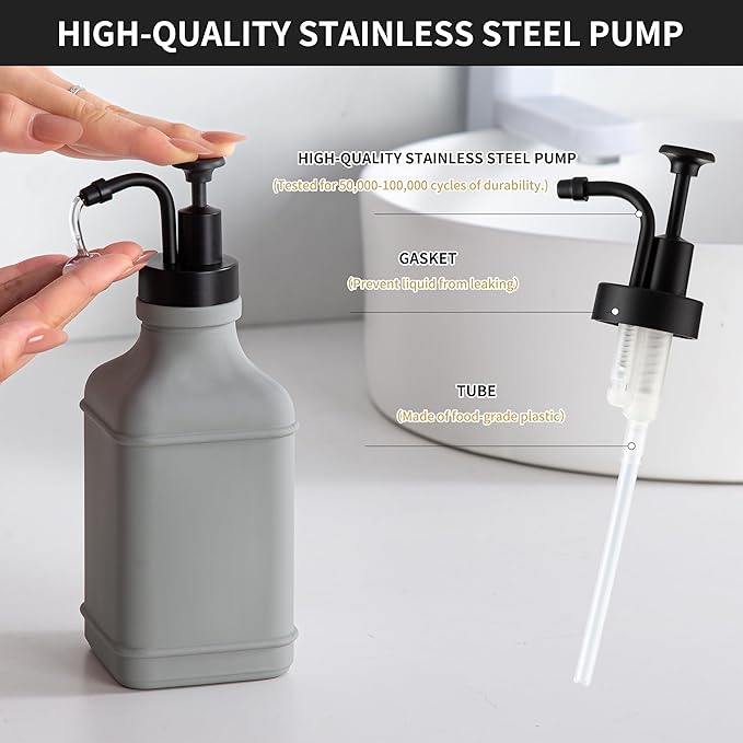 Enra Glass Soap Dispenser,17oz Bathroom Soap Dispenser,Hand Liquid Soap Dispensers with Stainless Steel Pump for Bathroom,Kitchen(Light Gray)
