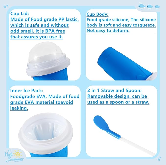 REGNBUE Slushy Maker Cup, Quick Frozen Magic Squeeze Cup for Juice Milk Yogurt Ice Cream Make, DIY Smoothie Cooling Cup with Lid & Straw for Kids Friends Family