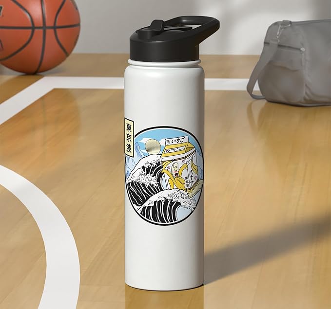 Surfing Banana Milk Carton Kanagawa Wave Japan Kawaii Anime Stainless Steel Insulated Water Bottle