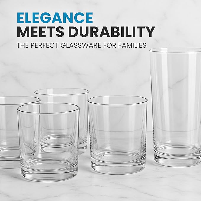 Zulay Kitchen Plastic Drinking Glasses (Set of 8) – Mixed 16oz & 12oz Acrylic Shatterproof Cups for Home, Kitchen & Outdoors – Crystal Clear Glass Look – BPA & Lead-Free – Top-Rack Dishwasher Safe