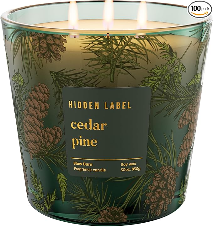 Cedar Pine Scented Candle, 30oz Natural Soy Wax, 3 Wick Large Winter Forest Candle for Home, 100+ Hours Clean Burn, Fresh Cut Christmas Tree Aroma for Holiday Decor, Stress Relief & Gifting