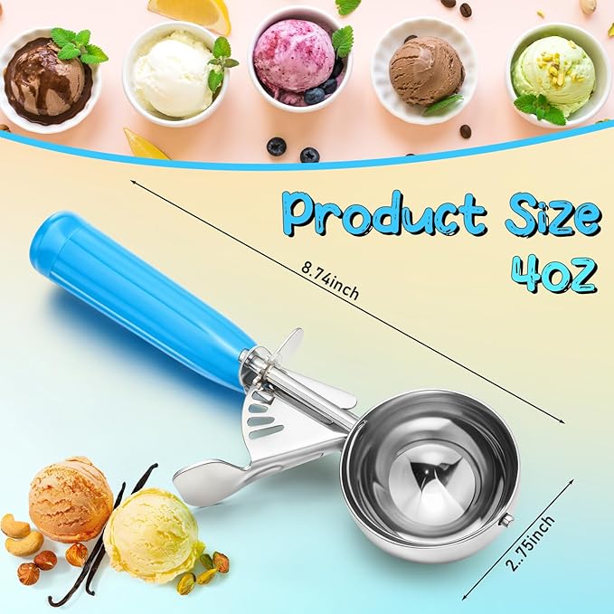 Reallnaive 2 Pcs Release Cookie Scoops Ice Cream Scooper with Trigger Release Portion Scoop Stainless Steel for Portion Control, Baking Food, Cookie Dough (4 oz,Blue)