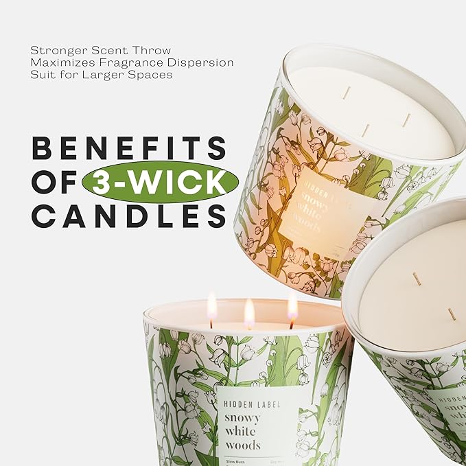 Giant Candle, Snowy White Woods Scented Candle for Home, 30oz Natural Soy Wax, 3-Wick Large Aromatherapy Candles, Up to 100Hour Burn Time, Long Lasting Highly Scented Luxury Candle Gift