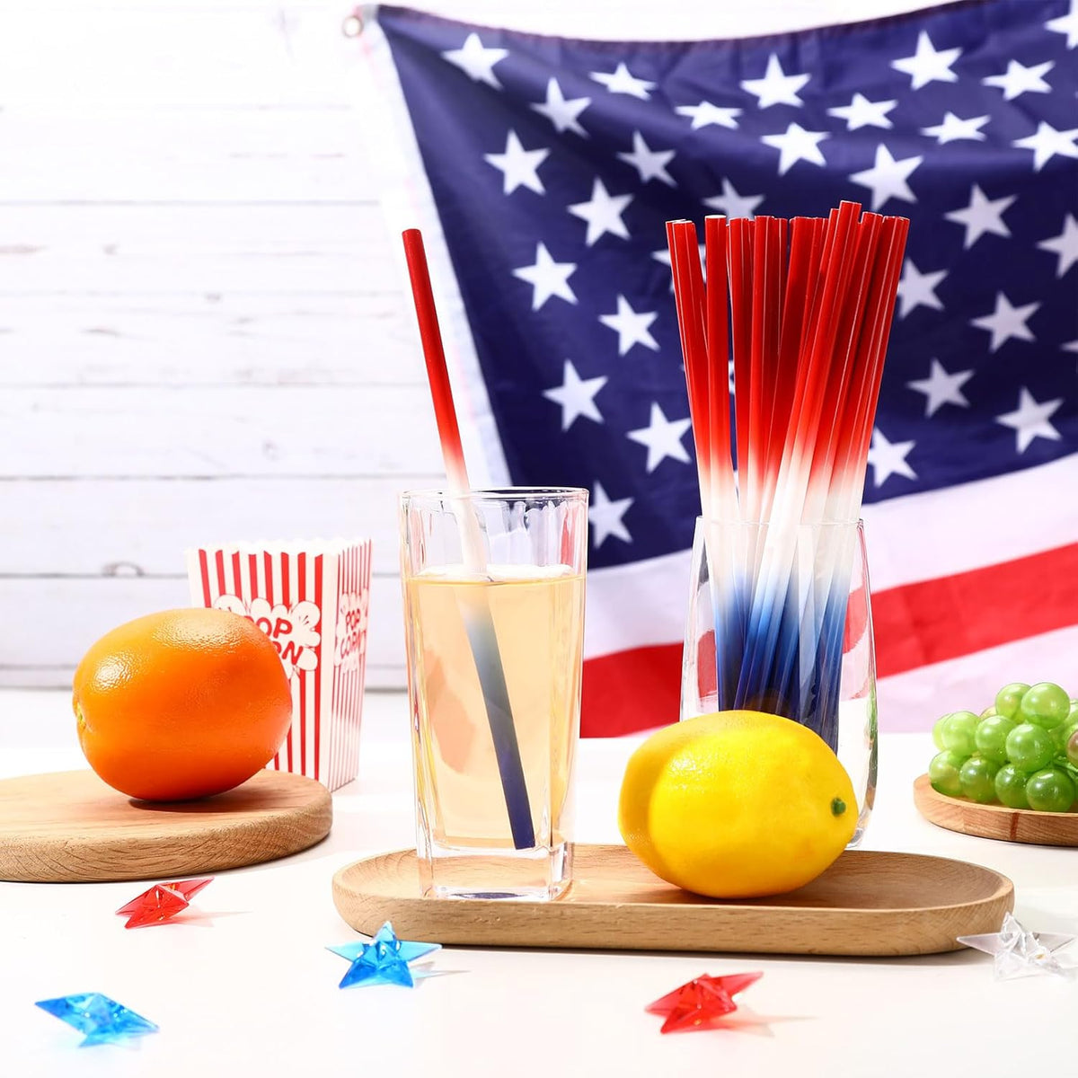 JANYUN 30 Pcs 4th of July Straws, Reusable Plastic Patriotic Straw Red White Blue Drinking Fourth of July Party Favors Accessories for Independence Day Memorial Day Party Supplies