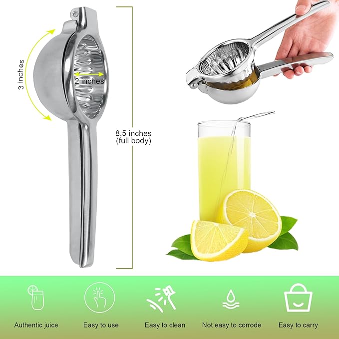Lemon Squeezer Juicer for Lime and Lemon, Heavy Duty 304 Stainless Steel Manual Juicer with Large Bowl, Ergonomic Handle, Dishwasher Safe, with Cleaning Brush