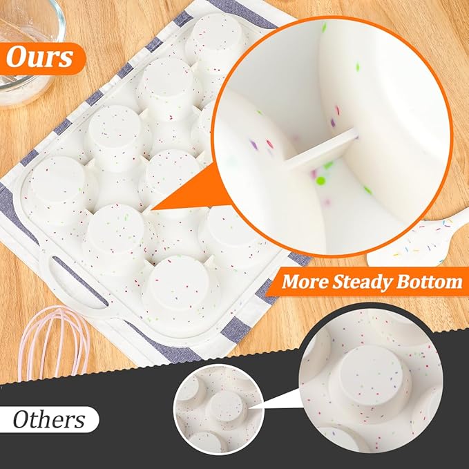 Silicone Muffin Pans for Baking, with Metal Reinforced Frame 2.8 Inch Regular Size Silicone Molds Nonstick 12 Cups for Baking Homemade Muffins, Cupcakes, Egg Bites 2 Pack Dishwasher Safe BPA Free