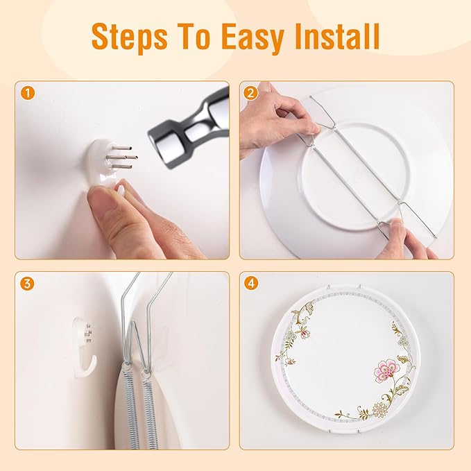 3 Pack Plate Hangers for The Wall, Suitable for 12-16 inch Art Plate, Stainless Steel Invisible Heavy Duty Wire Plate Holder with Wall Hooks, Plate Hangers for Displaying Plates, Platter, Dish, Silver