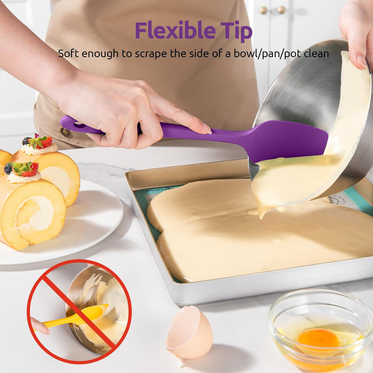 U-Taste Silicone Spoon Spatula Set: 480ºF Heat Resistant Food Grade Flexible Rubber Spoonula, Nonstick Cooking Mixing Scooping Kitchen Baking Scraper Utensils Set of 3 for Pan, Pot, Bowl (Purple)