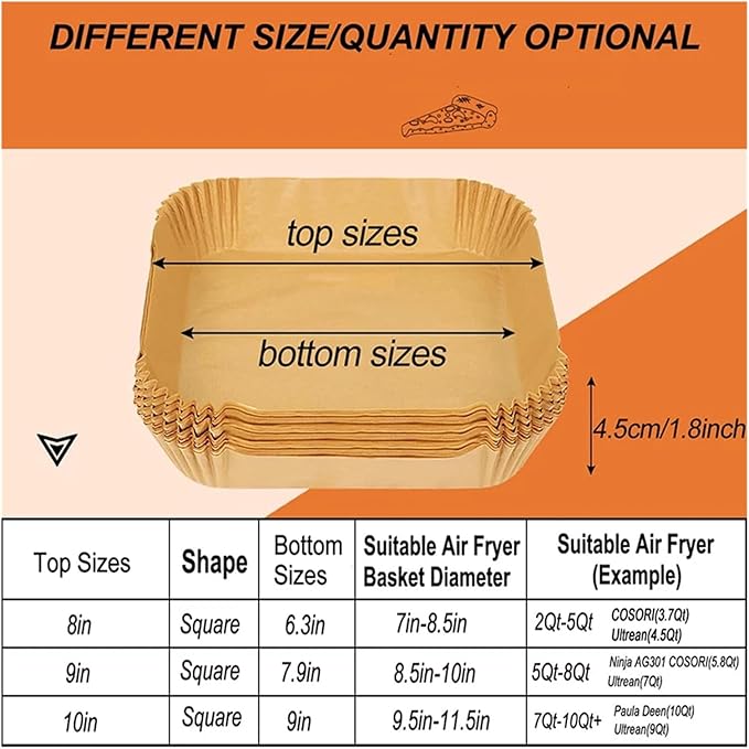 Large Air Fryer Disposable Paper Liners Nonstick 23cm Oven Airfryer Parchment Baking Paper ，Compatible For Ninja，Compatible For COSORI ，Grill Cooking Basket(16cm square,200 Pcs)
