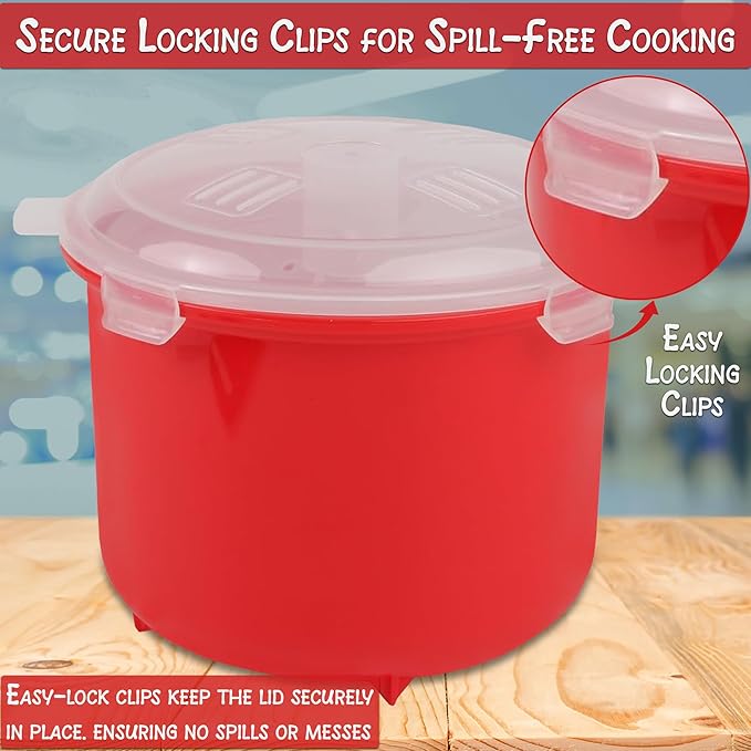 Home-X Microwave Rice Cooker - Rice Steamer Cooker with Steam Release Vents and Easy Locking Clips - 10 Cups BPA-Free, Dishwasher Safe, Easy-To-Use, Low Mess Microwave Rice Cooker Vegetable Steamer