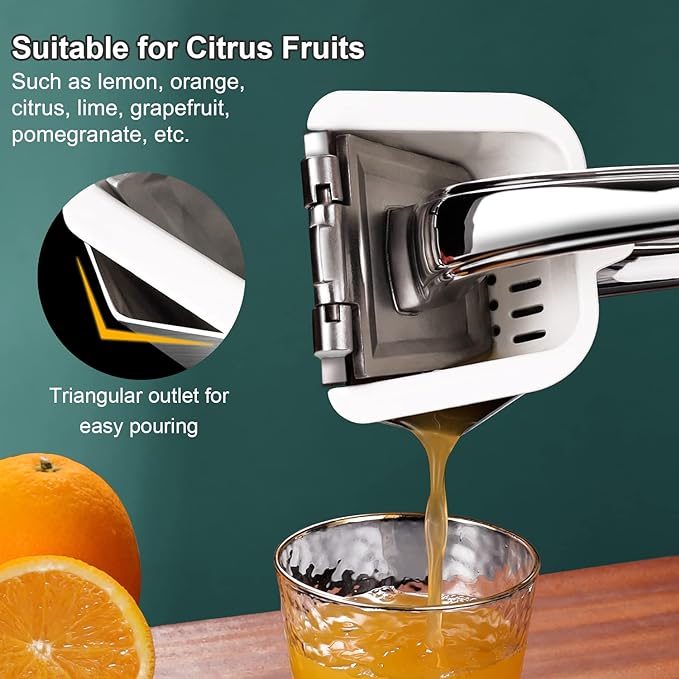 SUCCFLY Lemon Squeezer - Stainless Steel Citrus Juicer, Heavy Duty Manual Juicer for Lemons, Limes, Oranges, Pomegranates (5 Year Warranty)