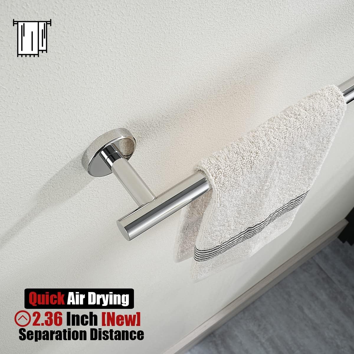 JQK Towel Bar Polished Steel, 19 Inch 304 Stainless Steel Thicken 0.8mm Towel Rack Chrome Bathroom, Towel Holder Wall Mount, Useable Length 16 Inch TB110L16-CH