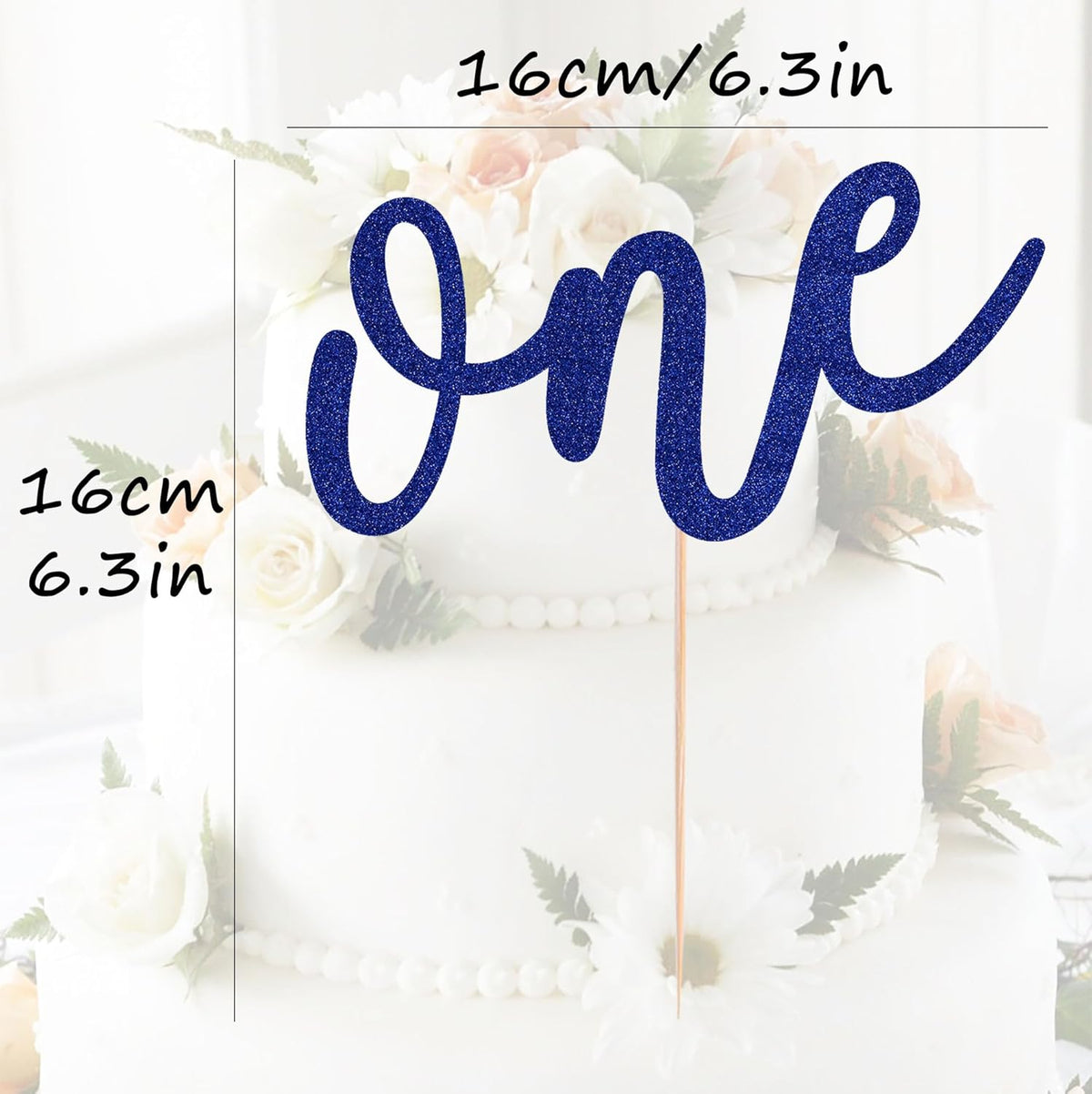 First Birthday Cake Topper - Blue Glitter One Cake Decorating Supplies for Girls and Boys, Perfect for Baby Shower/Gender Revealing Party/Baby Party Photo Booth Props