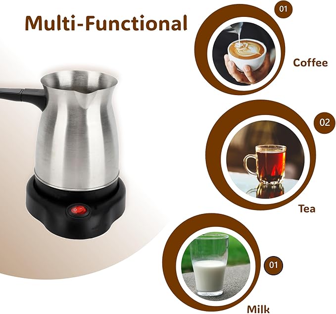 Gugxiom 600ml Electric Turkish Coffee Pot, Stainless Steel Turkish Coffee Maker, Heating Tea Maker Kettle For Home Travel