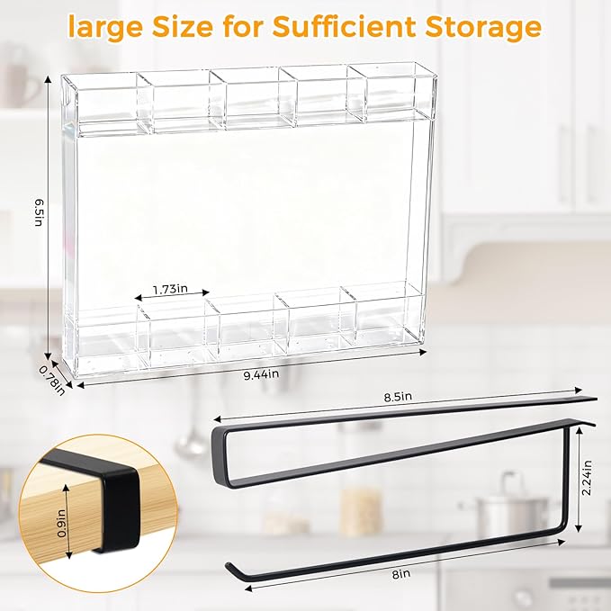 Kitchen Cabinet Straw Holder: Acrylic Organizer and Hanging Lid Rack with Adhesive for Door – Cup Tumbler Accessories Storage Set