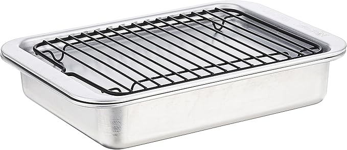 Nordic Ware Naturals 3 Piece Compact Pan Set, Toaster Oven, Counter Ovens, Air Fryer and Broiler Safe, Size for 1-2 Portions - Includes Baking Sheet, Broiling Rack and Rectangular Pan