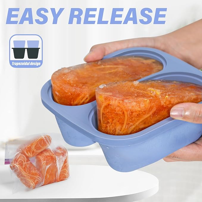 Mossime Silicone Soup Freezer Molds: 1 Cup Silicone Freezer Trays with Lid - 4 Packs Easy Release Soup Freezer Containers - 250ml 125ml Portion Large Cubes for Ice Soup (2, Blue/Purple)