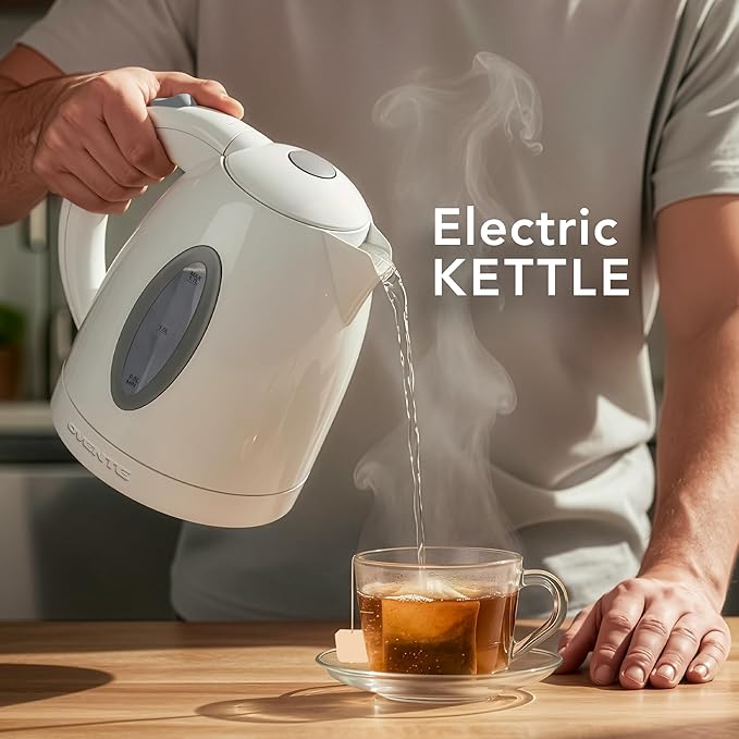 OVENTE Electric Kettle, 1.7L Fast Boiling Water Heater for Coffee or Tea, BPA Free with Water Level Gauge, Auto Shut-Off, Boil-Dry Protection, Indicator Light and Removable Filter, White KP72W