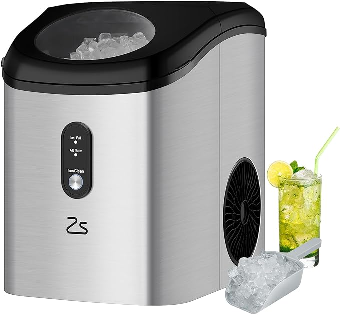 Nugget Ice Maker Countertop with Soft Chewable Ice, Portable Ice Maker with Self-Cleaning, 33Lbs/24Hrs, One-Key Operation, Compact Ice Maker with Ice Scoop/Basket for Home/Kitchen/Office/Bar