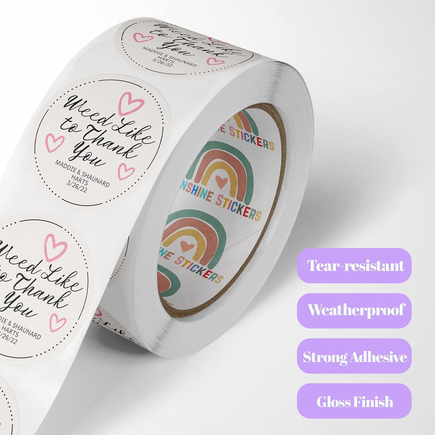 150 Custom Circle/Square BOPP Roll Labels- Personalized Stickers for Business Logo, Party, Wedding Favor, Baby Shower-Any Design Text + Image, Matte/Gloss Finish (2 Inch Square)