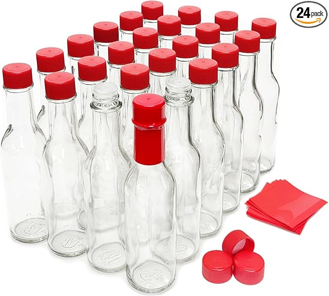 nicebottles Hot Sauce Bottles with Red Caps & Shrink Bands, 5 Oz - 24 Pack