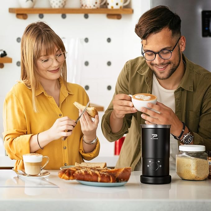 Electric Milk Frother and Steamer - 4-in-1 Automatic Coffee Steamer Frother with 10.5OZ (300ML) Capacity, Warm and Cold Foam Maker for Coffee, Latte, Cappuccino, Macchiato, and Hot Chocolate (Black)