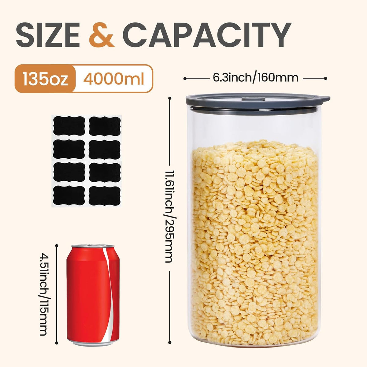 Extra-Large Glass Flour and Sugar Storage Containers with Airtight Lids,1-Gallon(135ozx2) Big Glass Food Canister Jars with Lid,Kitchen Organization Jar Perfect for Cookies,Cereal and Eggs