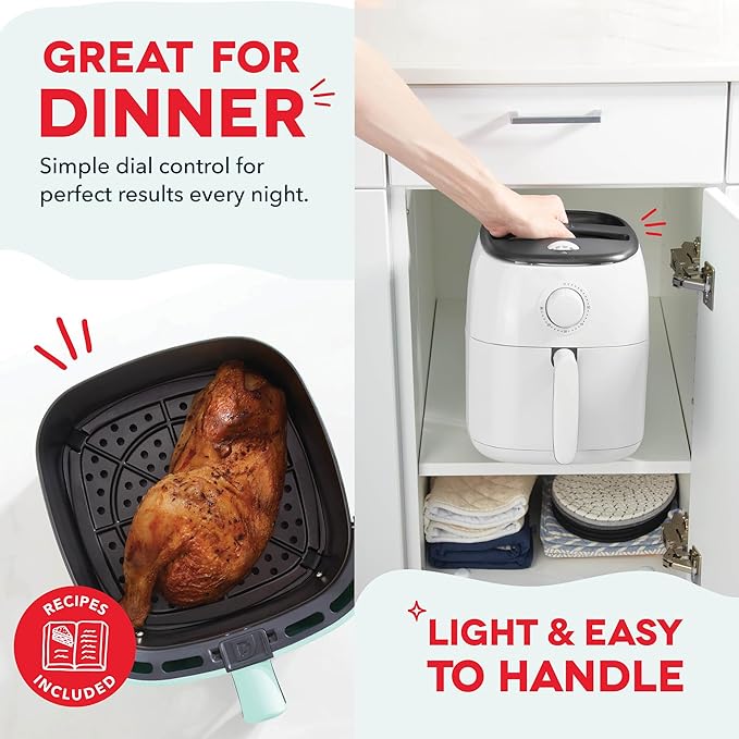 Dash Tasti-Crisp™ Air Fryer - AirCrisp® Technology - Compact Design with Adjustable Temperature Control - Nonstick Fry Basket & Auto Shut-Off Feature - 2.6 Quarts - White