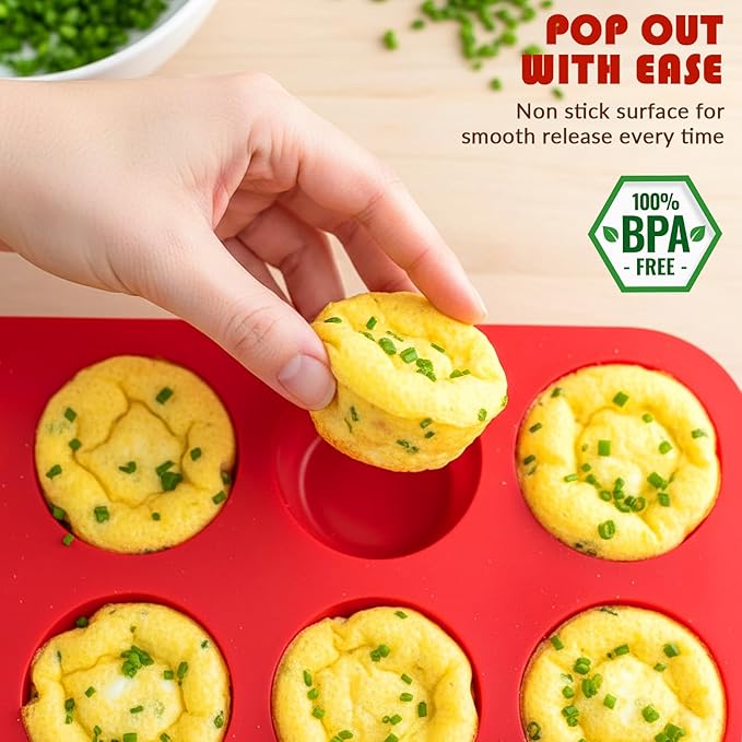 HKNMTT Silicone Muffin Pan for Baking, Cupcake Egg bites Brownie Mold 12 Cup Regular Size, Oven Safe BPA Free kitchen Appliances 2 Pack