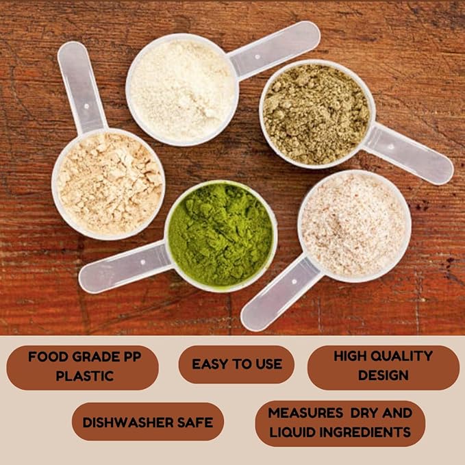 Plastic Measuring Scoop, (6.5 cc | 6.5 mL) Long Handle Spoons for Powders, Granules, Coffee, Pet Food, Baking Supplies, Protein and Other Dry Goods, BPA Free (Set of 5)