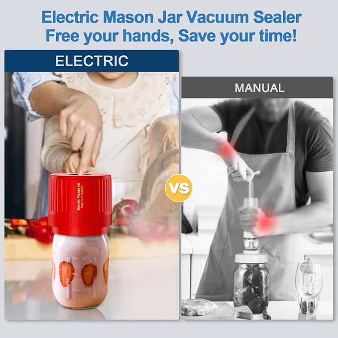 LOVE MOMENT Electric Mason Jar Vacuum Sealer Kit for Wide Mouth and Regular Mouth Mason Jar - Red