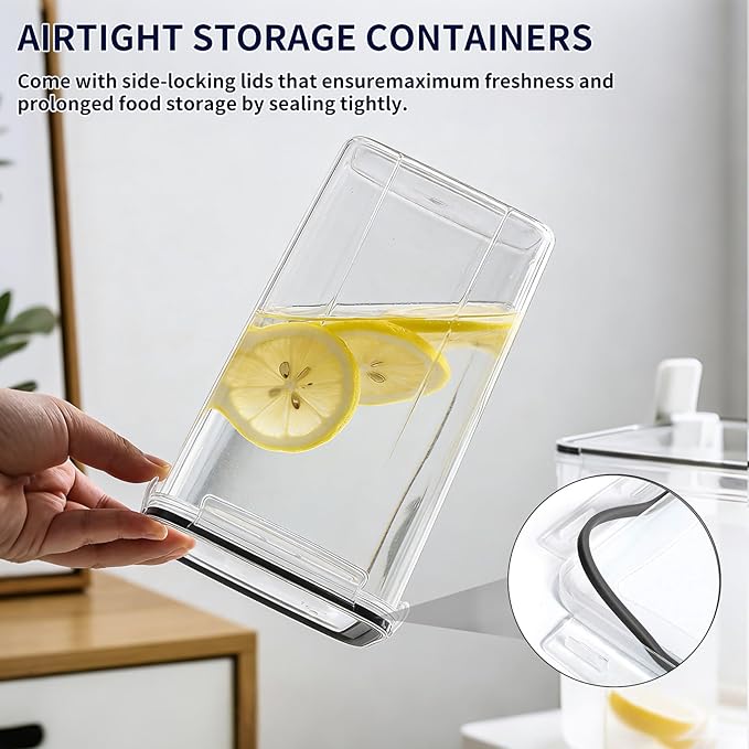 4 Pieces 6.5L / 220 oz Large Food Storage Containers, BPA Free Plastic Airtight Canisters for Flour, Sugar, Baking Supplies, Rice with Lids, Measuring Cups and Labels, Black