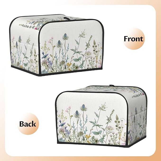 Toaster Cover 4 Slice Wildflowers Leaves Waterproof Appliance Cover with Hang Loop Bread Baker Toaster Cover for Kitchen