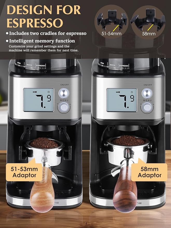 Homtone Commercial Conical Burr Grinder, 51-Setting Electric Espresso Grinder for 51-58mm Portafilters with Timer, Anti-Static, Low Noise for Cafe Home