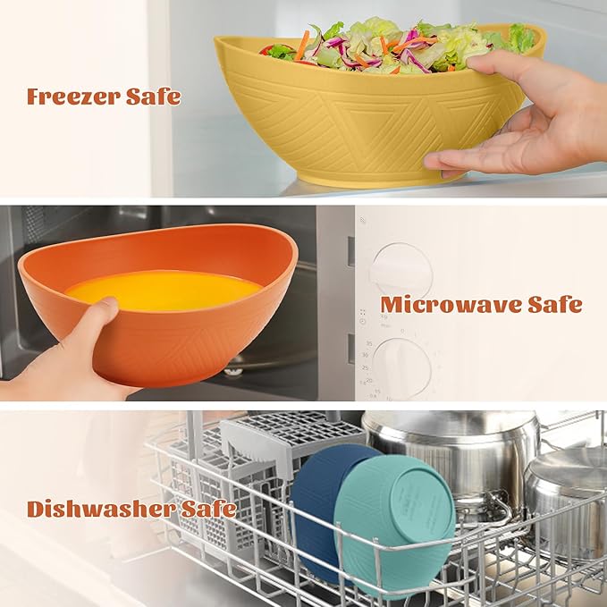 Homienly 9.6 inch Serving Bowls, Large Serving Dishes for Wedding Parties, 60 OZ Centerpiece Serving Bowls for Salad, Popcorn, Pasta, Dinner, Oval Shape, Microwave & Dishwasher Safe, Set of 4, Multi