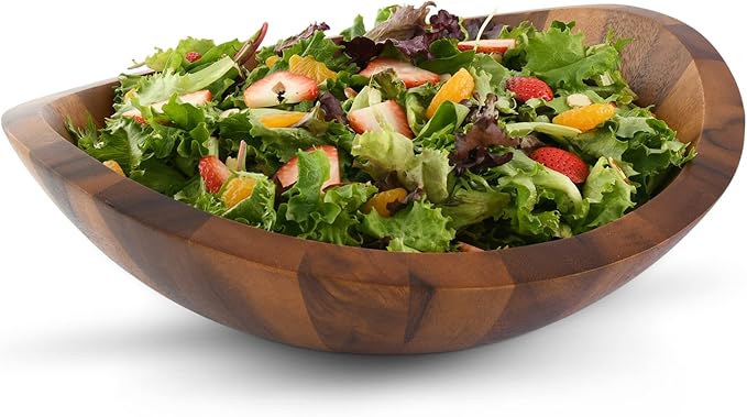 Arthur Court Acacia Wood Salad Serving Bowl for Fruits or Salads - Modern Centerpiece Bowl 11 Inch Diameter 4 inch Tall - Mid Century