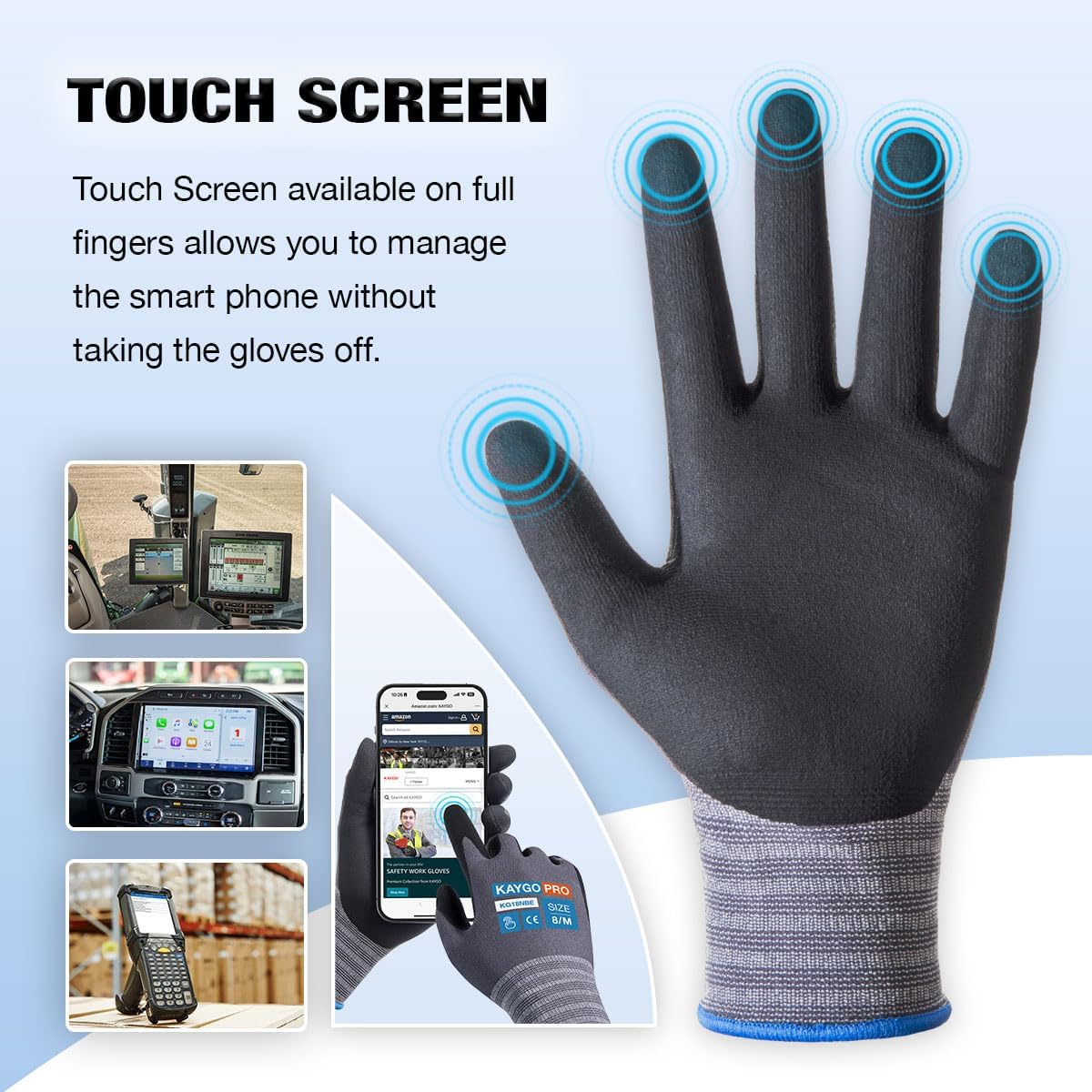 KAYGO Safety Work Gloves MicroFoam Nitrile Coated- 3 Pairs KG18NB, Seamless Knit Nylon Glove with full fingers Touchscreen, Ideal for Automotive, Home Improvement, Black, 2X-Large