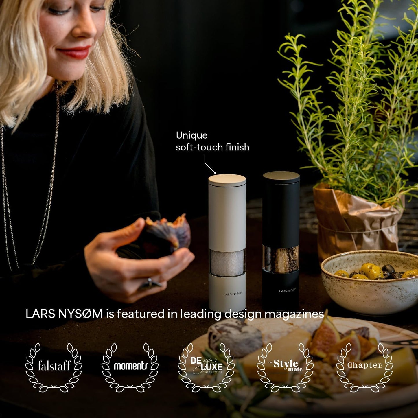 LARS NYSØM Salt and Pepper Grinder Set Manual, Stainless Steel Salt and Pepper Mills with Adjustable Ceramic Grinder I Design Spice Shakers (Sky Blue)