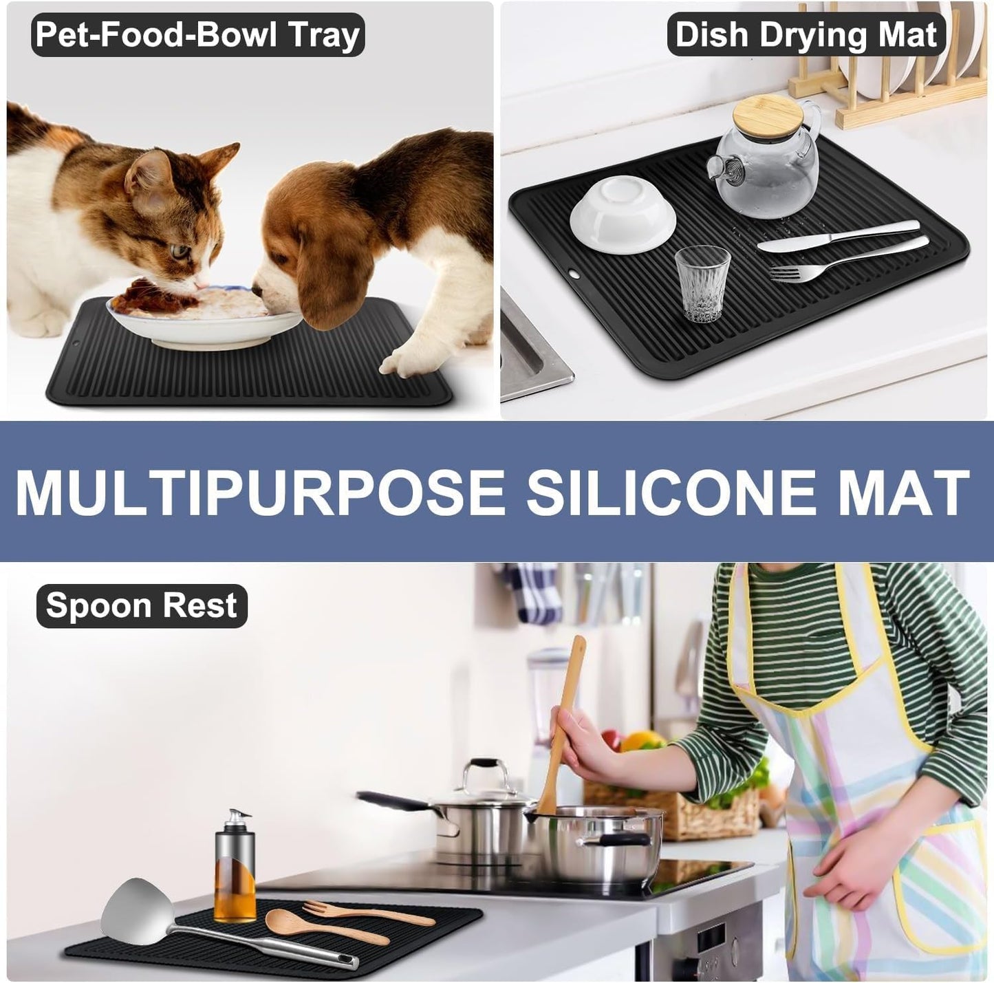 Walfos XXL Silicone Trivet 16 Inch and Round & Square Trivets 7 Inch, Trivets for Hot Pots and Pans, Heat Resistant Pot Holders Hot Pads for Kitchen Quartz Countertops, Hot Dishes, 5 Pack